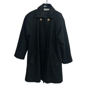 VTG Black Wool Belted Coat 8 Gold Buttons‎ Academia Quiet Luxury Old Money